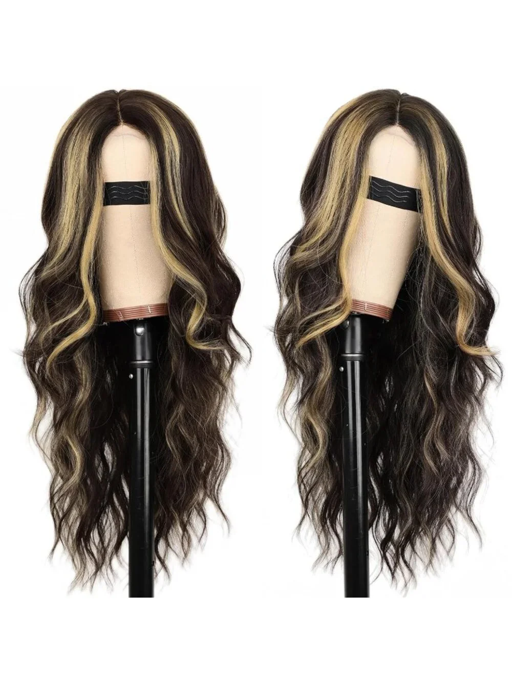 Women's Dark Brown Lace Hairline 26 Inch Synthetic Heat Resistant Wavy Wigs